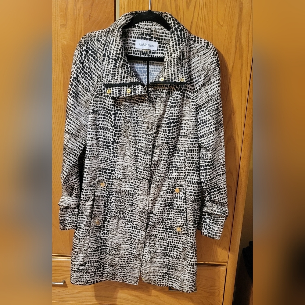 Calvin Klein Brown Animal Print Women's trench style coat Sz. Large - Picture 6 of 10